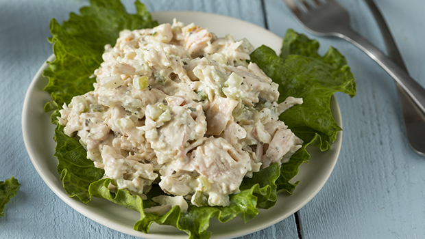 Chicken salad on a bed of lettuce