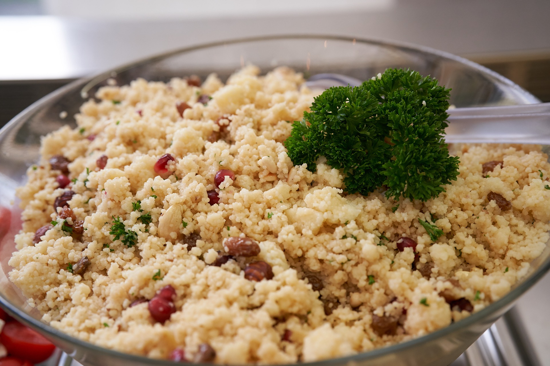 Image of barley wheat salad with raisins and apples